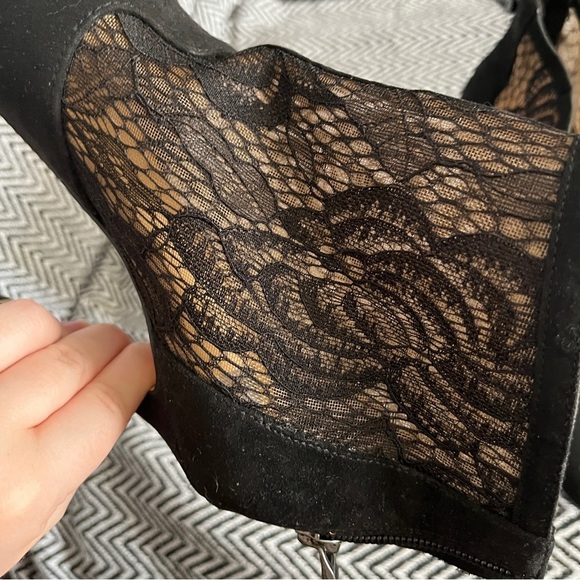 Italian Genuine Leather Black Suede Lace Heels - Picture 7 of 7